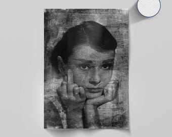 Audrey Hepburn Vintage Poster | Black and White -  Canvas Poster