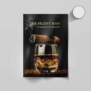 Whiskey and Cigar Canvas – Alcohol Wall Art for Bar, Lounge, or Office | Whiskey Print for Men | Masculine Home Decor