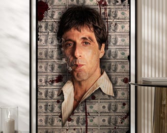 Scarface Tony Montana Al Pacino Movie Poster, Gangster Wall Art, Money Art Print, Iconic Film Decor, Pop Art Canvas, Crime Boss Gift