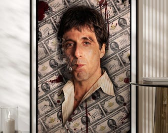 Dollar Themed Tony Montana Bust - Canvas Art