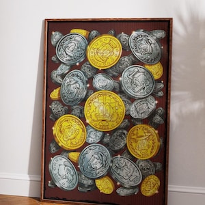 Retro Uncle Scrooge Poster |  DuckTales Vintage Coin Art | Comic Style Wall Decor | Nostalgic Cartoon Illustration Print