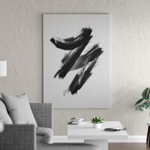 Minimalist Black Brushstroke Art Print: Japanese Zen Ink Style Poster