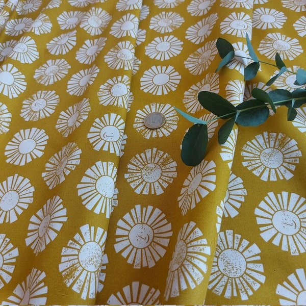 Tissu coton Soleil en jaune, écru Au bord de la mer par Cotton&Steel