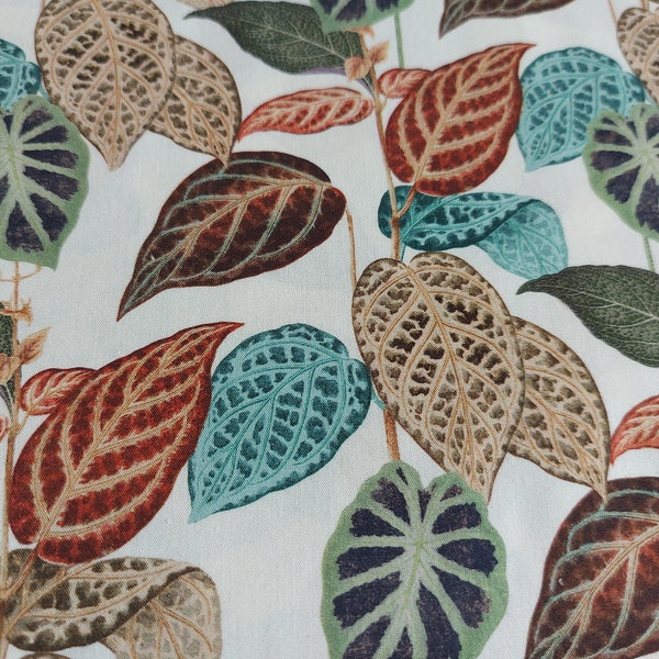 Tessuto di cotone popeline con disegno a foglie