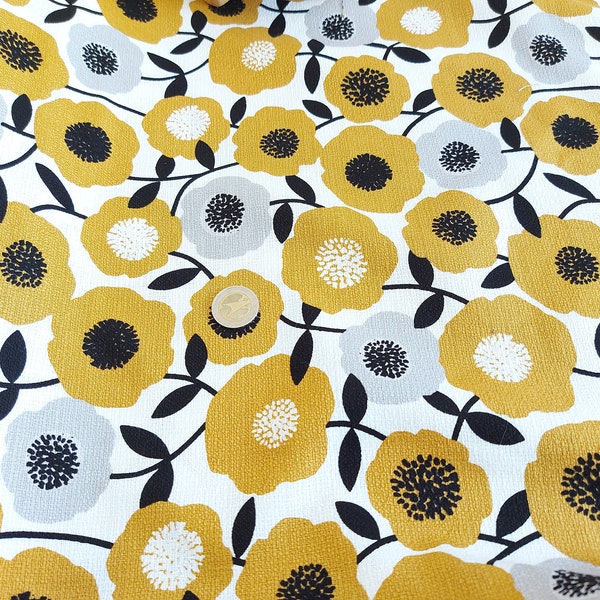 Retro Stoff Blumen Barkcloth aus 100 % Bio-Baumwolle