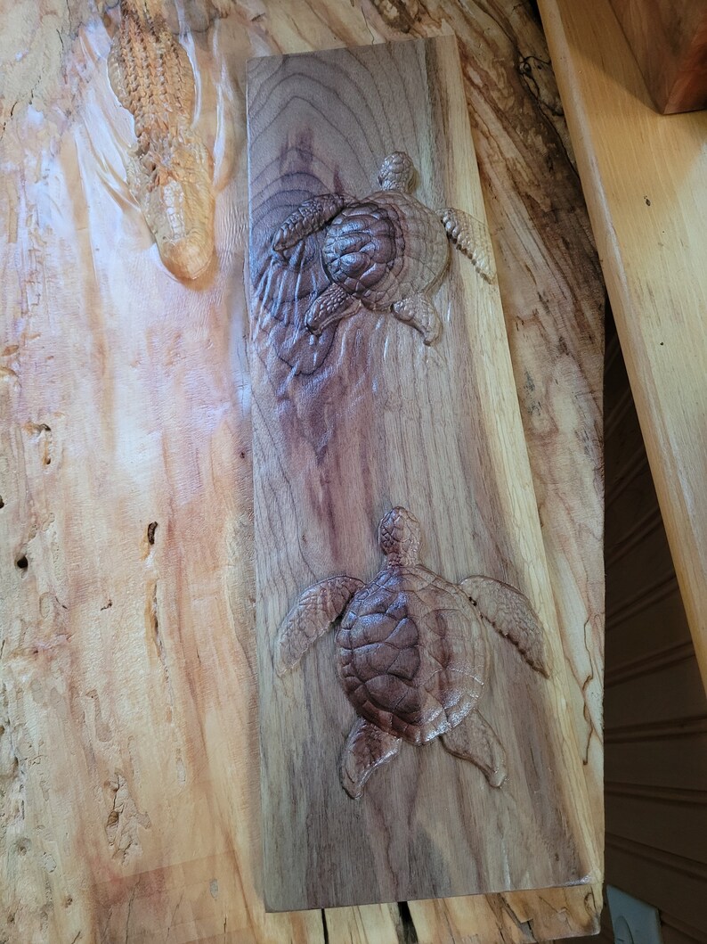 3D Sea Turtles Wood Carving in Black Walnut - Etsy