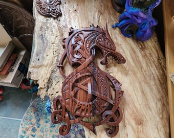 Nordic Wolf Fenrir carved in sapele