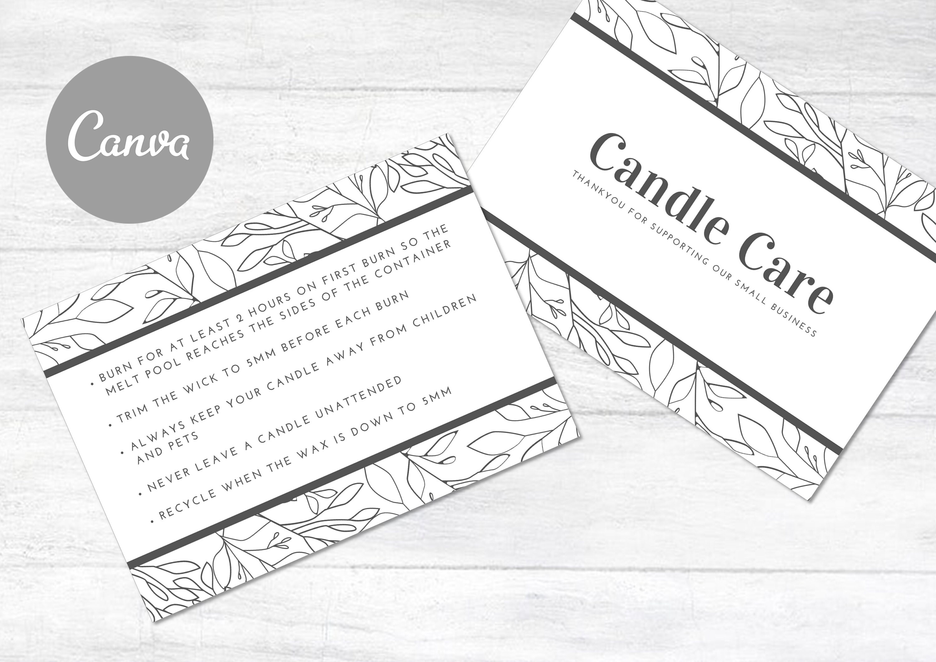 Candle Care Card Template Canva Template A6 Floral Candle Card White 