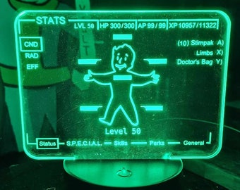 Fallout Pipboy Stat Screen. Customizable, LED Acrylic Light, Fallout Light, Pipboy, Video Game Light, Custom, Custom Light, Fallout Gift