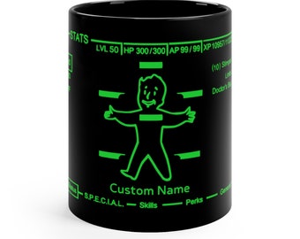 Custom Pipboy Mug, Fallout 11oz Black Mug, Video Game Gift, Game Cup