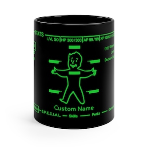Custom Pipboy Mug, Fallout 11oz Black Mug, Video Game Gift, Game Cup