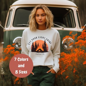 Let Your Light Shine, Christian Sweater, Unisex Crewneck Sweatshirt, Matthew 5:16, Faith Based Shirt, Campfire Light