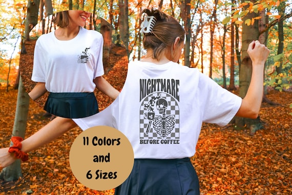 Nightmare Coffee Halloween Shirt, Gift, Skeletons, Unisex Softstyle T-shirt, Holiday Apparel, Nightmare Before Coffee, Cozy
