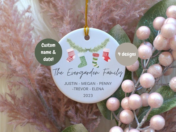 Personalized Christmas Family Ornament, Custom Family Ornament, Cute Ceramic Ornament, Holiday Gift, Family Gift