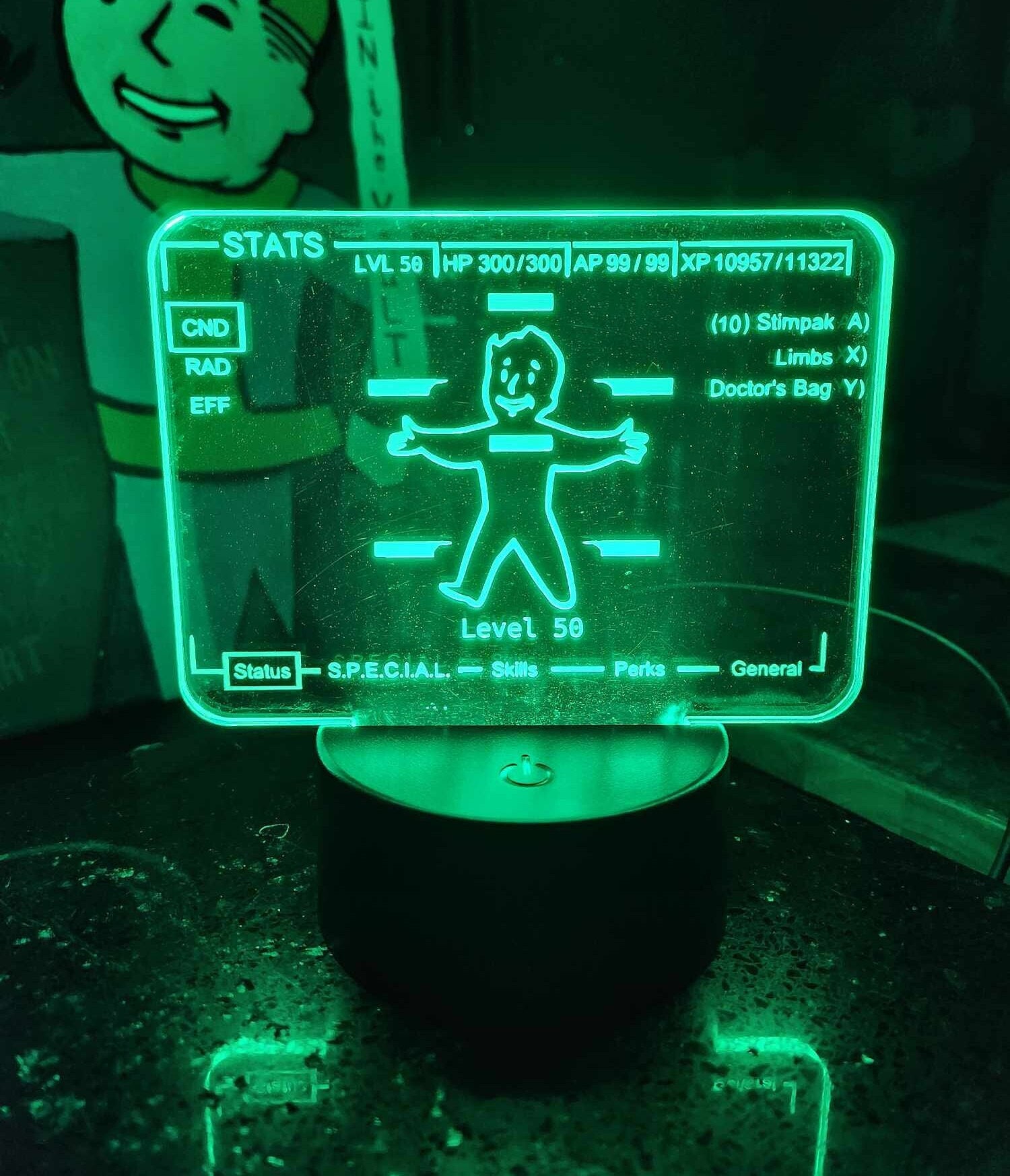 Fallout Pipboy ステータススクリーン。カスタマイズ可能、LED