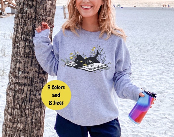 Cat Book Sweatshirt, Book Gift, Unisex Crewneck Sweater, Reading Sweater, Cat Lover, Bookish Shirt, Cat Book Shirt, Gift for Book Lovers
