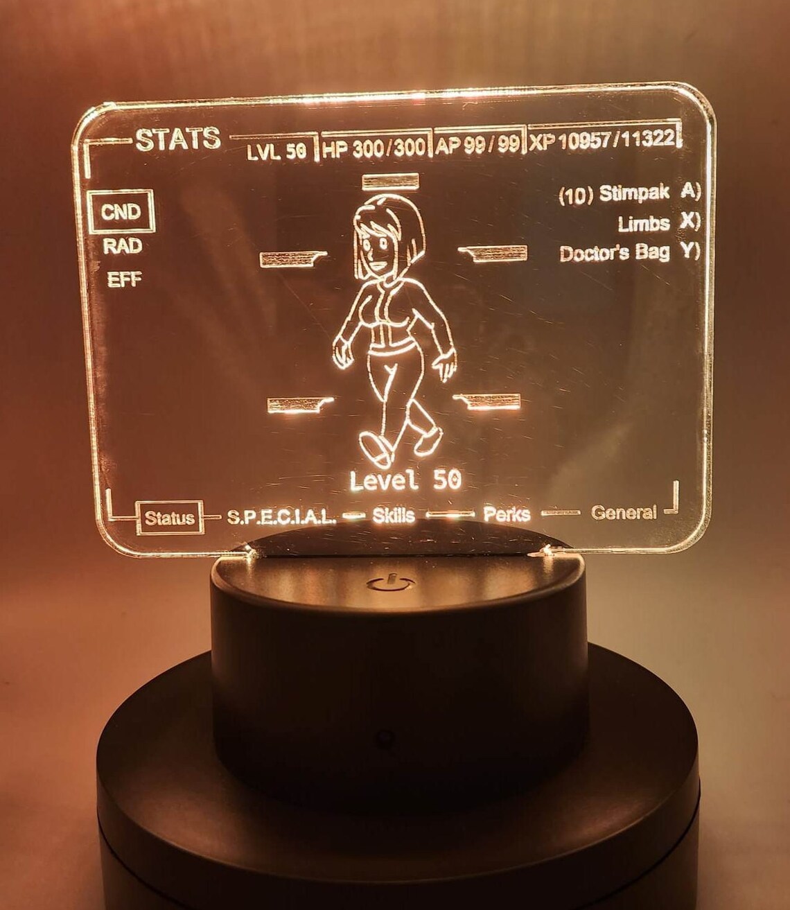 Custom Fallout Vault Girl Stat Screen Acrylic LED Light, Fallout Light ...