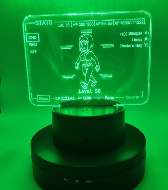Custom Fallout Vault girl Stat Screen Acrylic LED Light, Fallout Light, Video Game Light, Fallout gift, Acrylic Sign, Fallout Prop, Edge lit