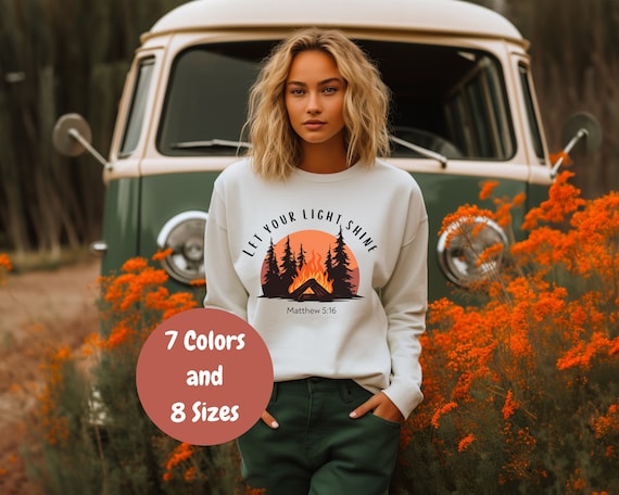 Let Your Light Shine, Christian Sweater, Unisex Crewneck Sweatshirt, Matthew 5:16, Faith Based Shirt, Campfire Light