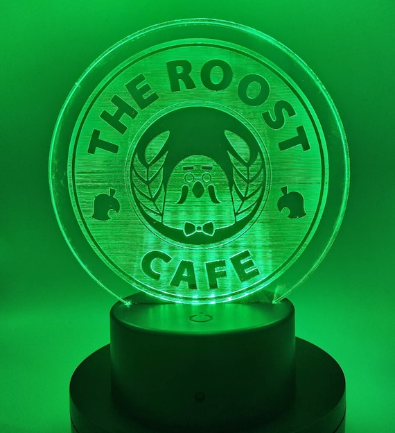 Animal Crossing Inspired Roost Cafe Acrylic LED Light, ACNH, Acrylic Sign, Edge Lite, Video Game Gift, Cozy Gift, the Roost Cafe, Coffee