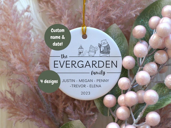 Personalized Christmas Family Ornament, Custom Family Ornament, Cute Ceramic Ornament, Holiday Gift, Family Gift