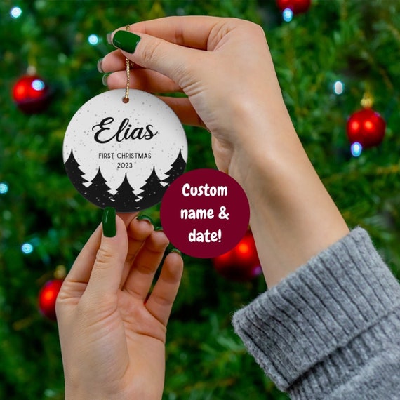 Personalized Baby Christmas Ornament, Baby's First Christmas, Custom name and date, Cute Ceramic Ornament, Holiday Gift