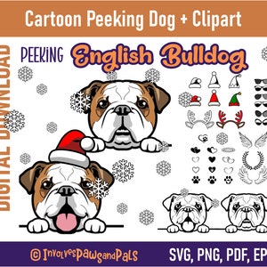Peeking English Bulldog SVG | Peeking Dog SVG | Cartoon English Bulldog Clipart | Commercial License