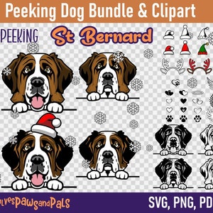 Peeking St Bernard SVG | Peeking Dog SVG | Cartoon Printable Saint Bernard Clipart | Commercial License