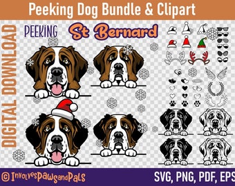 Peeking St Bernard SVG | Peeking Dog SVG | Cartoon Printable Saint Bernard Clipart | Commercial License