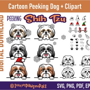 Peeking Shih Tzu SVG | Dog SVG, PNG Bundle | Cartoon Shih Tzu Portrait | Peeking Dog Clipart | Digital Dog Face | Commercial License