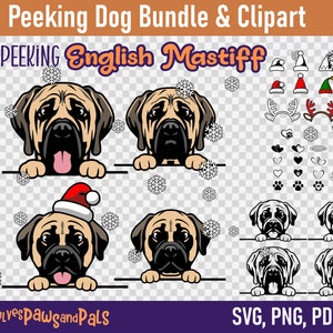 Peeking English Mastiff SVG / Peeking Dog SVG / Cartoon English Mastiff Clipart / Licenza commerciale