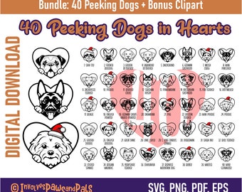 Valentine's Day Peeking Dog SVG | Father's Day SVG Bundle | 40 Dog Breeds | Cricut, Silhouette | Includes Pug, Bulldog, Pitbull, Maltese