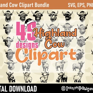 Highland Cow SVG Bundle - 45 Designs #3 | Highland Cattle PNG | Cow Head SVG Clipart | Files for Cricut | Commercial License