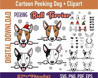 Bull Terrier SVG | Peeking Dog SVG | Peeking Bull Terrier Clipart | Printable Dog PNG | Commercial License
