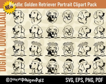 Peeking Golden Retriever SVG Bundle | Peeking Dog SVG | Golden Retriever PNG | Golden Retriever Clipart | Commercial License