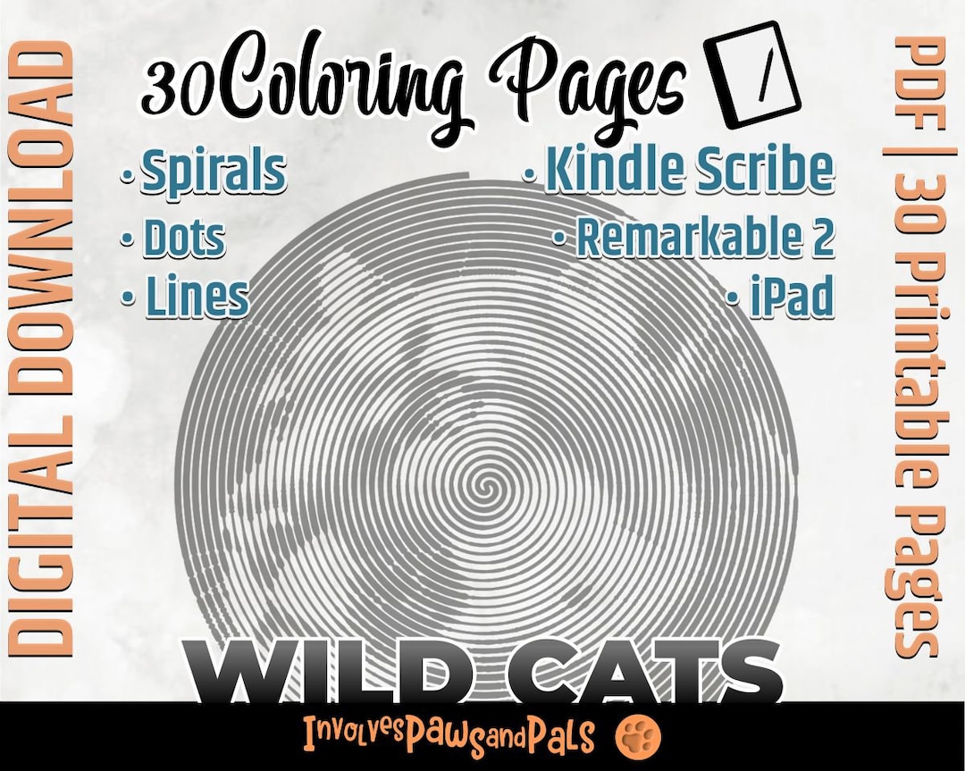 Relaxing Spiroglyphics Wild Cats Onecolor Spirals, Dots and Lines