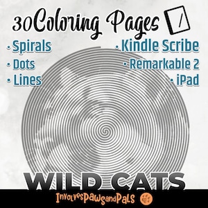 Relaxing Spiroglyphics - Wild Cats | One-color Spirals, Dots and Lines | Adult Coloring Book for Kindle Scribe | Printable Coloring Pages