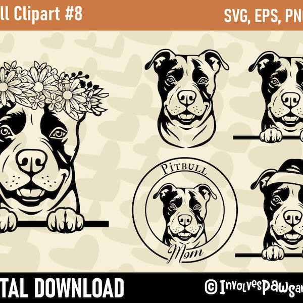 Peeking Pitbull SVG Clipart #8 | Peeking Dog SVG | Pitbull Portrait PNG | Pitbull Terrier Clipart | Commercial License