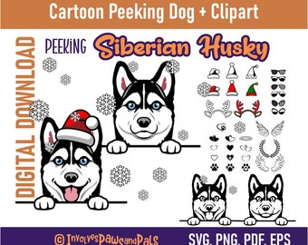 Siberian Husky SVG | Peeking Dog SVG | Peeking Husky Clipart | Printable Dog PNG | Commercial License