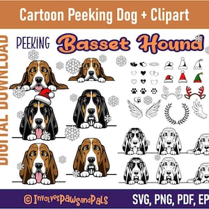 Peeking Basset Hound SVG | Peeking Dog SVG | Cartoon Printable Basset Hound Clipart | Commercial License