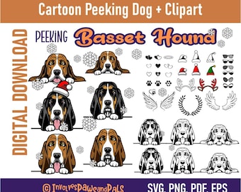 Peeking Basset Hound SVG | Peeking Dog SVG | Cartoon Printable Basset Hound Clipart | Commercial License