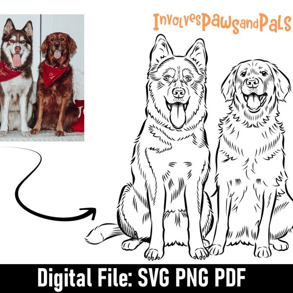 Custom Dog SVG | Full Body Dog Outline Drawing | Suitable for Tattoos, Weddings, Pet Memorials | Digital Printable Files