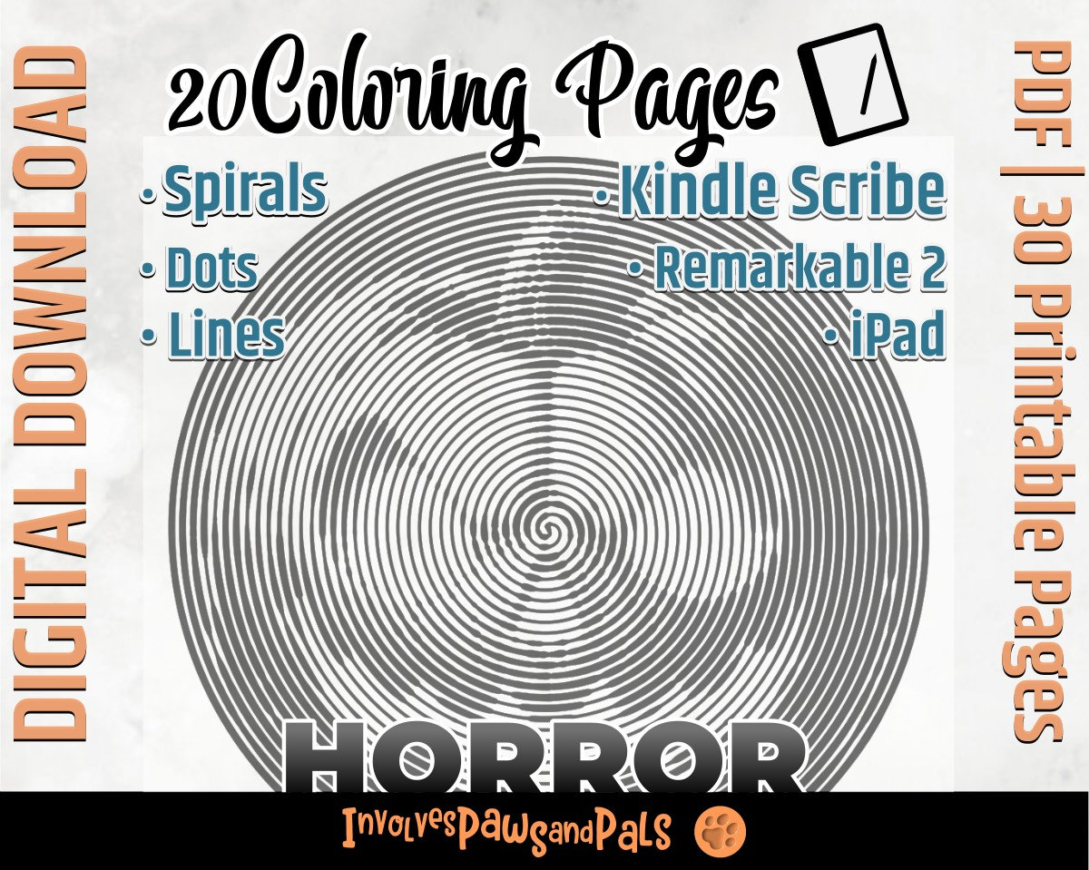 Horror Characters Spiroglyphics Adult Coloring Book | Fantasy Coloring Pages | Halloween Coloring Book for Stress Relief | Printable PDF