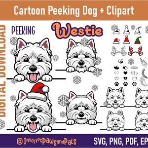 Peeking Westie SVG | Peeking Dog SVG | West Highland White Terrier | Cartoon Westie PNG and Clipart | Commercial License