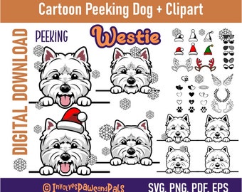 Peeking Westie SVG | Peeking Dog SVG | West Highland White Terrier | Cartoon Westie PNG and Clipart | Commercial License