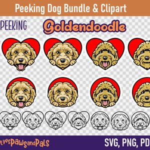 Spähen Goldendoodle Schlüsselanhänger und Muttertag SVG | Spähender Hund SVG | Süße Goldenpoo PNG und Clipart | Kommerzielle Lizenz