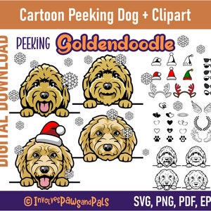 Goldendoodle SVG | Spähender Hund SVG | Cartoon Goldendoodle PNG und Clipart | Kommerzielle Lizenz