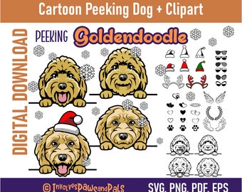 Peeking Goldendoodle SVG | Peeking Dog SVG | Cartoon Goldendoodle PNG and Clipart | Commercial License