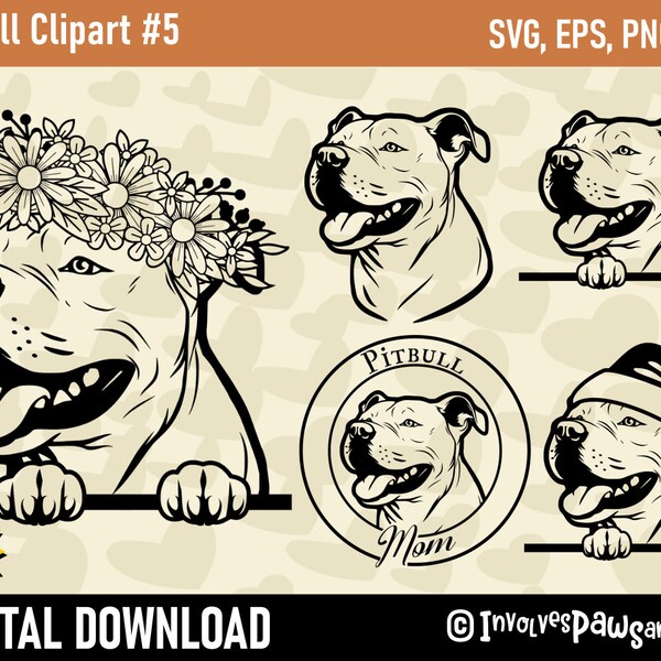 Peeking Pitbull SVG Clipart #5 | Peeking Dog SVG | Pitbull Portrait PNG | Pitbull Terrier Clipart | Commercial License