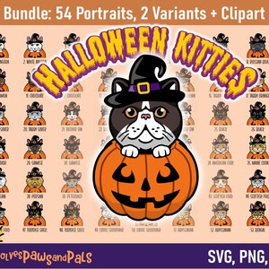 Halloween Cat Clipart Bundle | Peeking Cat SVG Bundle - 54 Cat Portraits | Includes Black Cat, Siamese, Ragdoll | Commercial License